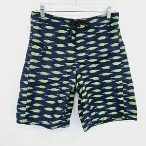 Patagonia Wavefarer Swim Trunk Board Short 30 Blue Green Button Tie Waist Pocket